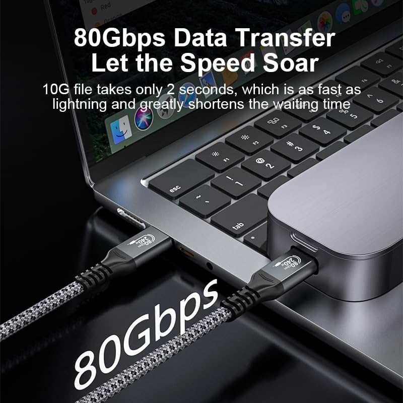 Image of USB 4 Cable 6.6FT for Thunderbolt 5 Cable 80Gbps, up to 120Gbps Bandwidth for Dual 8K, 240W PD 3.1 Charging, Braided USB C Video Cable Compatible Thunderbolt 4 /5, SSD,MacBook M4 Pro,Dock,eGPU
