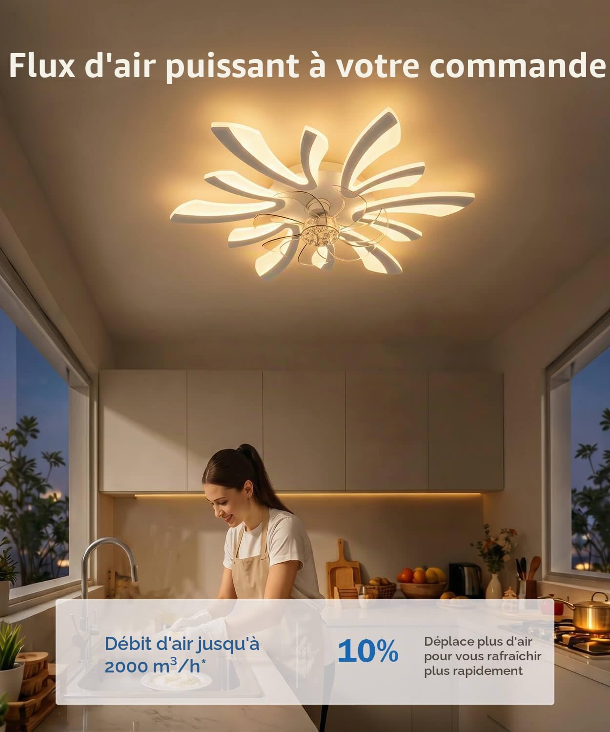 LJX Lustre Ventilateur de Plafond 78cm Luminaire Ventilateur Plafonnier Compatible avec Alexa Minuterie Silencieux 6 Vitesses Réversible pour Chambre Salon, Blanc