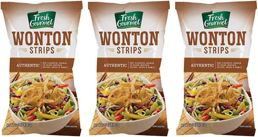 Fresh Gourmet Authentic Wonton Strips Crunchy Snack and Salad Topper 16 Ounce (Pack of 3)