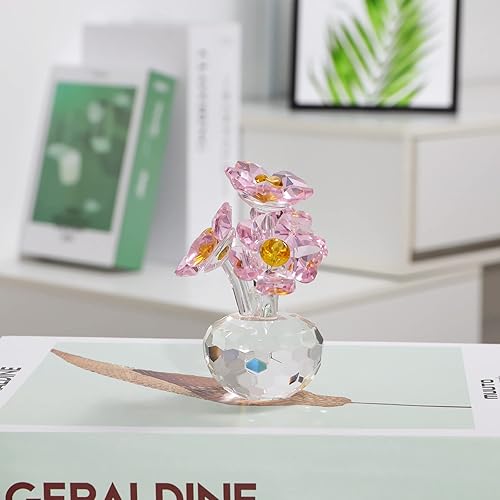 Miniatura 6 de LONGSHENG - SINCE 2001 - Figura de flor rosa de cristal hecha a mano con jarrón redondo, regalos románticos de flores para mujeres en el día de San