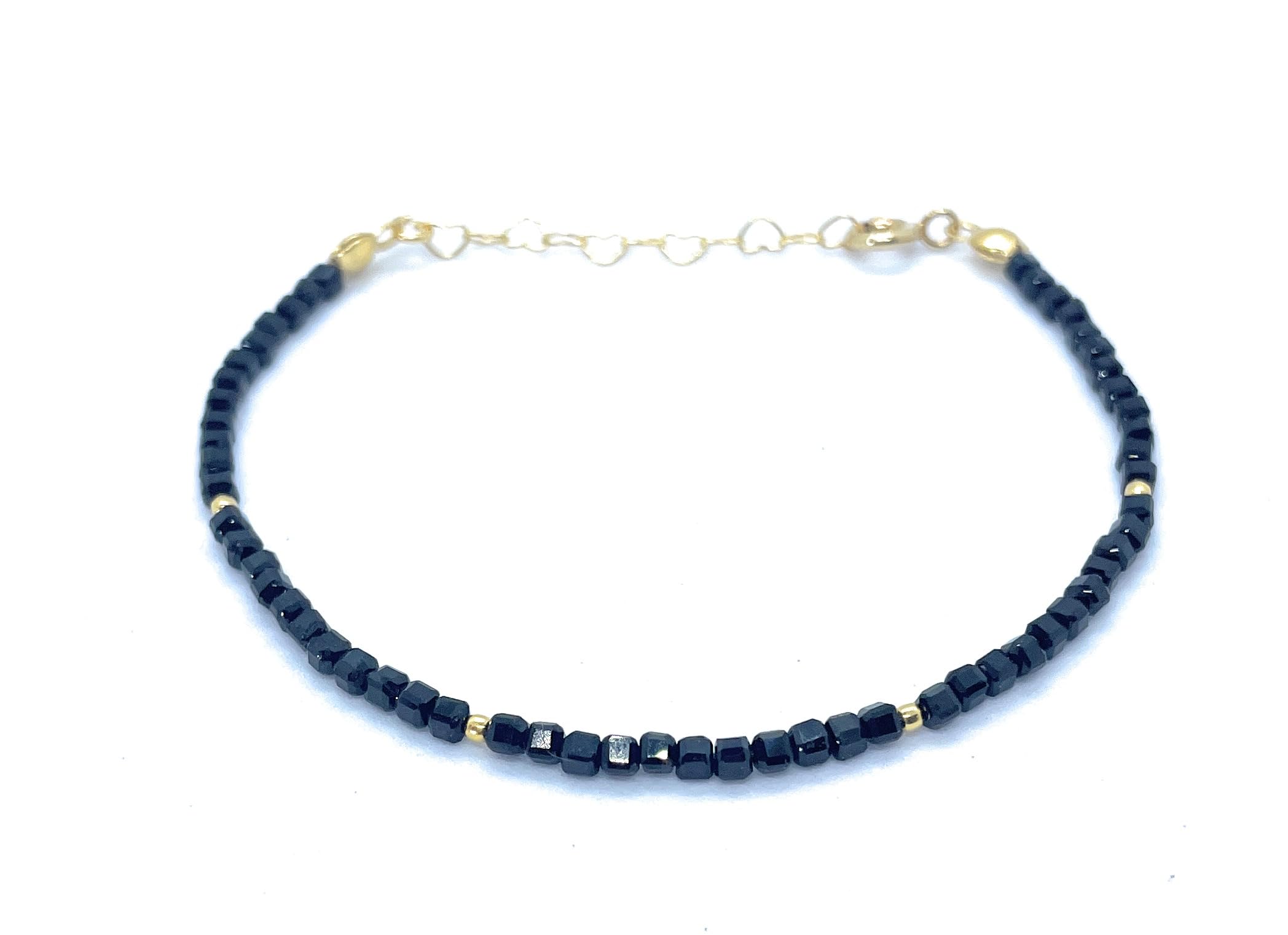 Bracciale tormalina nera pietra naturale spessore 2mm argento sterling 925 placcato oro 24k regolabile da 16cm a 19cm