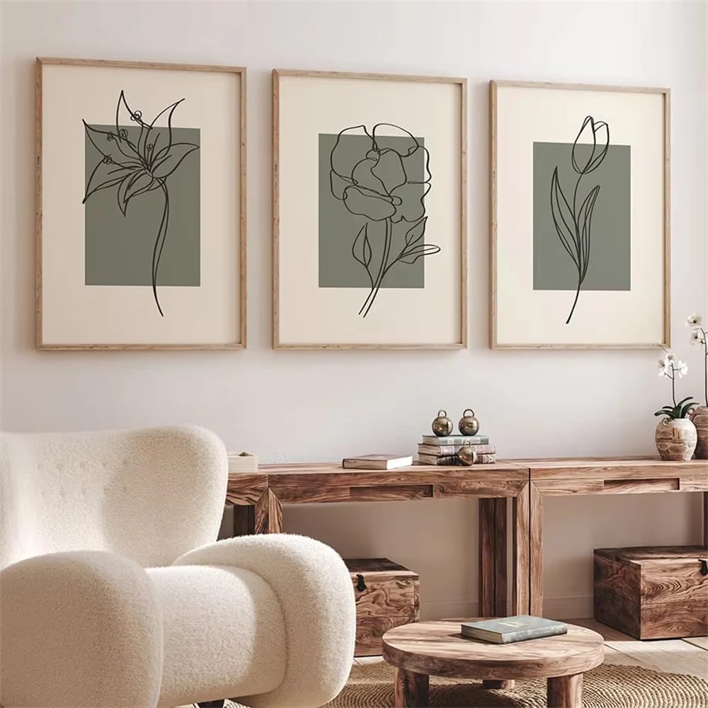 WBYZAC Botanical Posters-Abstract Bohemian Minimalist Lines Flower Rose Tulip Wall Art Canvas Painting Pictures Nordic Poster Prints Living Room Kitchen Decoration-60 * 80cm*3PCS (No Frame)