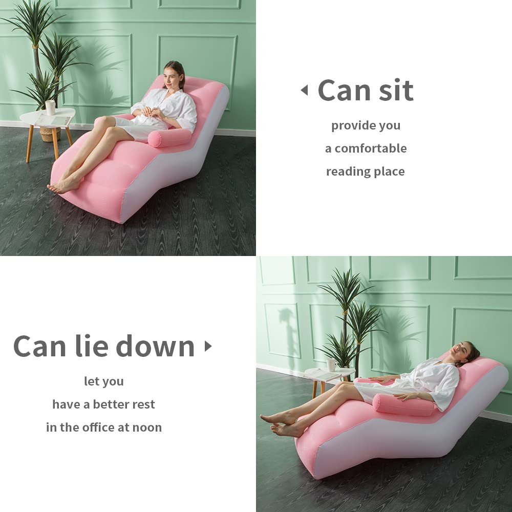 Silla inflable para sala de estar para interiores, con pasamanos, silla plegable inflable con bomba de aire, viajes al aire libre, camping, picnic, playa, tumbonas (rosa) 4