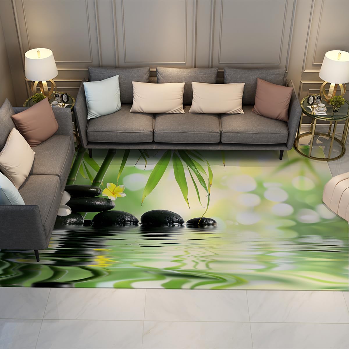 Cichy dywan bambusowy 60x120cm kamienny lekki antypoślizgowy dywan scena wodna design do salonu sypialni dekoracja domu przód sofa korytarz salon