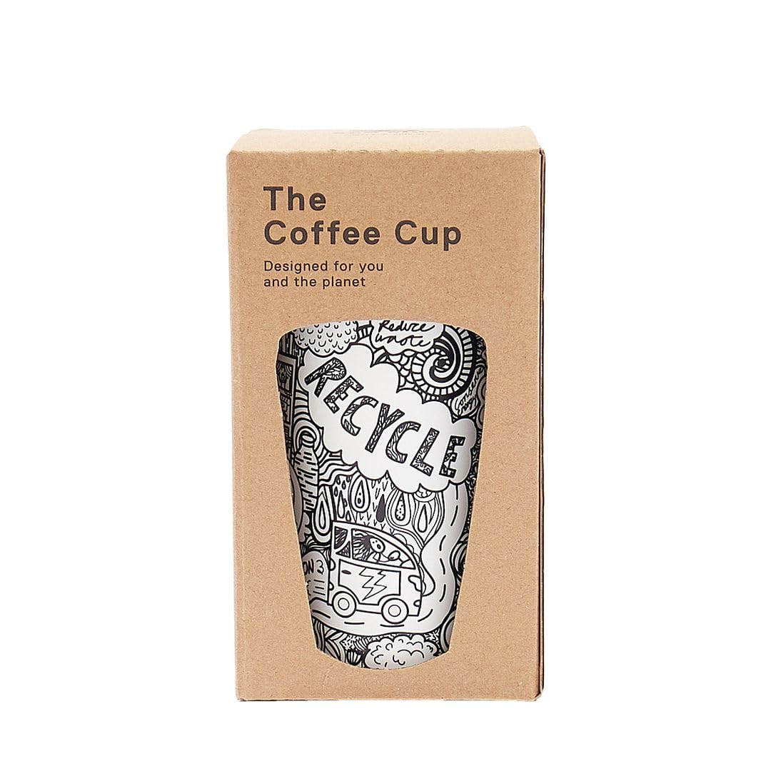 ECO CHIC Tazza da caffè termica riutilizzabile in acciaio inox a tenuta stagna isolata 330 ml tazza da viaggio (Save The Planet B & W)