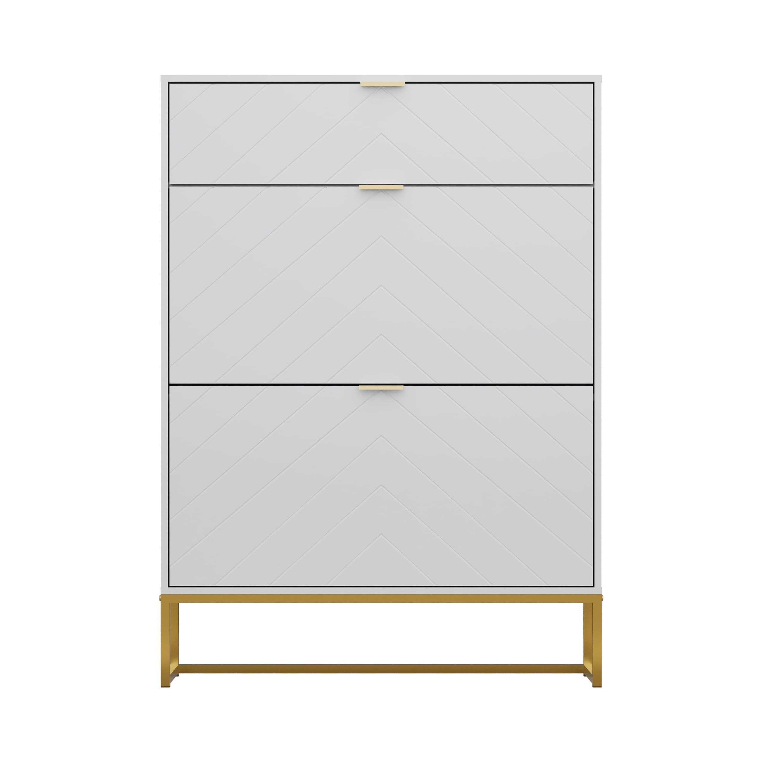 UEV Scarpiera con 2 ante e 1 cassetto, scarpiera sottile, con motivo a V, per soggiorno, corridoio, 80 x 24 x 122 cm, bianco