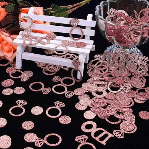 Image of Rose Wedding Table Confetti, Bridal Shower Decorations Bride to Be Confetti Glittering Diamond Ring I Do Engagement Party Table Scatter, 100pcs (Pack of 2)