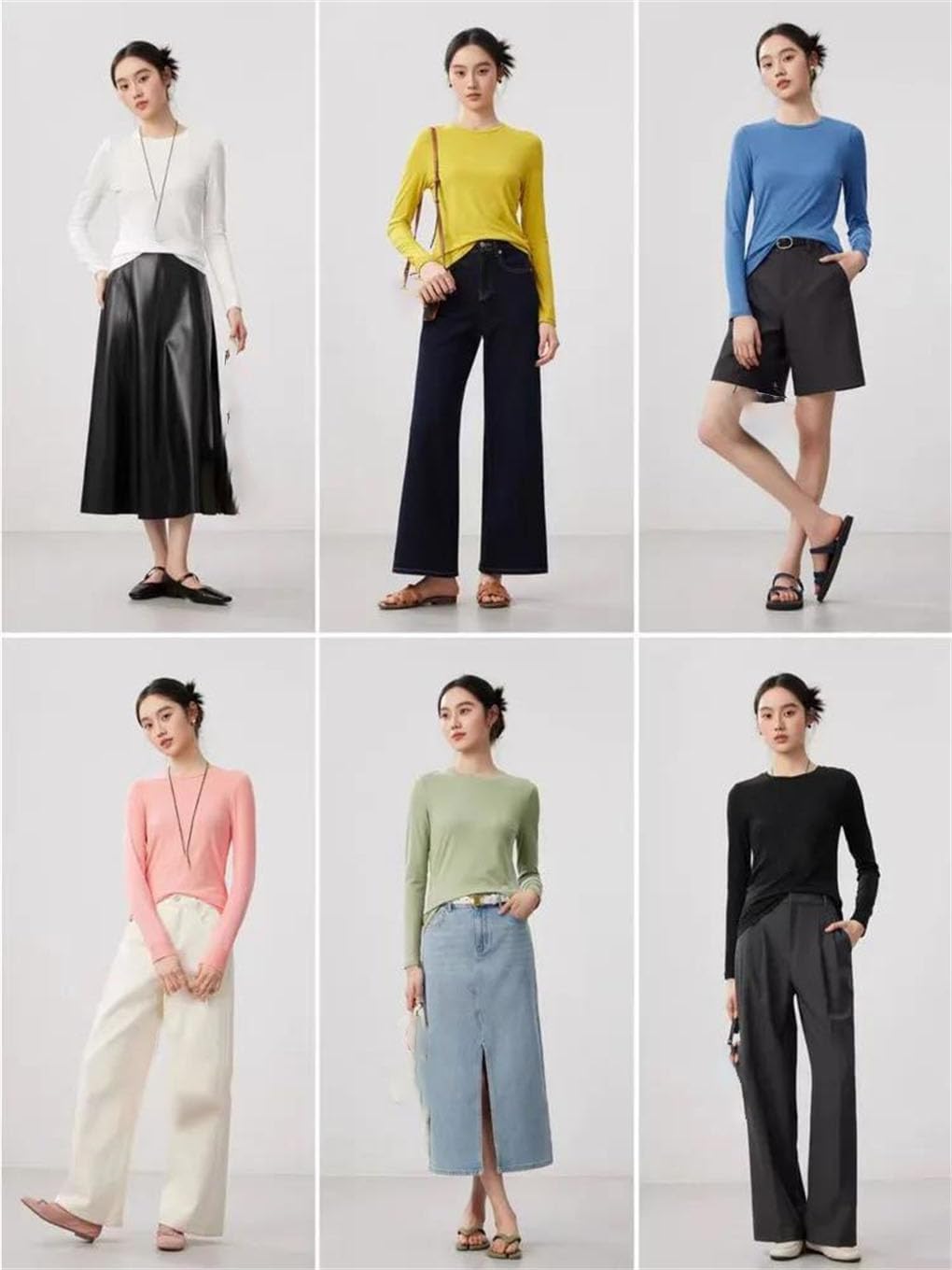 Women Long Sleeve Thread T-Shirts Smooth Knitted Solid Color Basic Soft Bottoming T-Shirts Tops