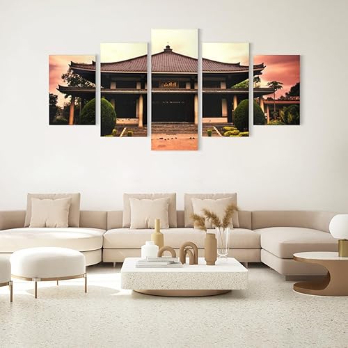 Miniatura 3 de HMLTD Arte de pared con templo budista japonés Tera, 5 piezas, pinturas de pared, sala de estar, dormitorio, oficina, decoración del hogar,