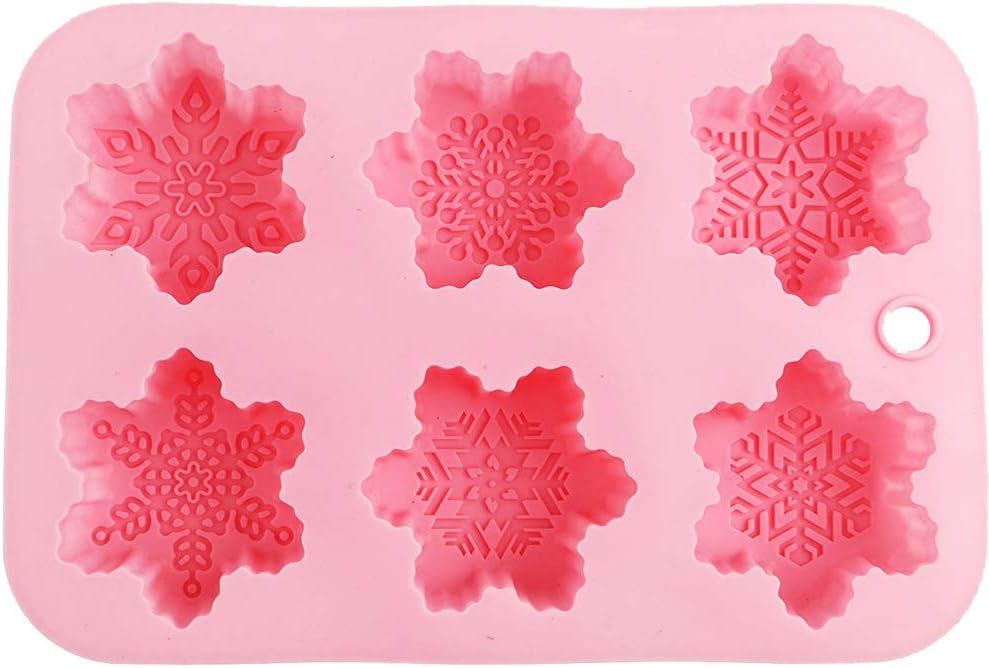 CHICHIC 2 Pack Silicone Soap Molds Snowflakes Handmade Soaps Baking Mold Cake Pan, Biscuit Mold, Chocolate Mold, Ice Cube Tray for Homemade Craft Cake Mold Pudding Mold Jello Mold DIY, 6 Cavity