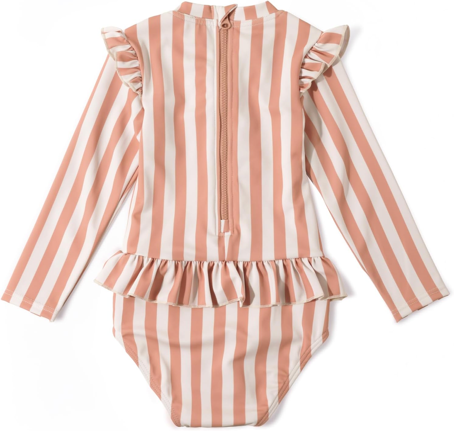 Toddler Girls One Piece Swimsuit Long Sleeve Bathing Suit Zipper Rash Guard Pink Cherry Swimwear with Snap