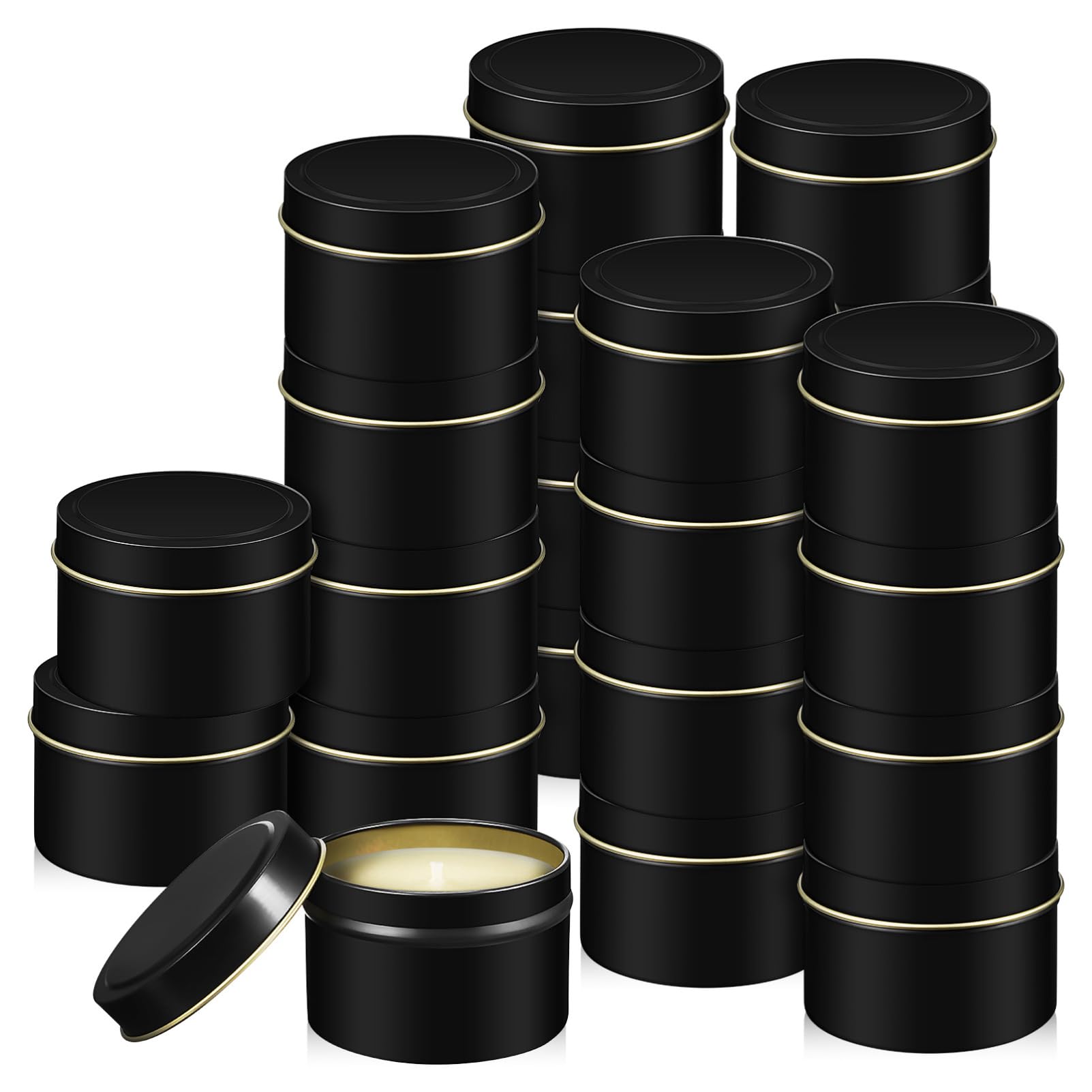 OUNONA 24pcs Candle Tins Lids Round Tinplate Containers for Scented Candle Making Elegant Design for Projects and Home Decor