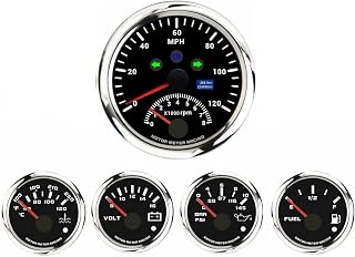 MOTOR METER RACING W PRO Series 5 Gauge Set 110mm 4-3/8" 2 in 1 GPS Speedometer & Tachometer 52mm 2-1/16" Volt, Fuel Level, Water Temperature & Oil Pressure Black Dial White LED for Car, Boat Truck