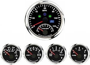 MOTOR METER RACING W PRO Series 5 Gauge Set 110mm 4-3/8" 2 in 1 GPS Speedometer & Tachometer 52mm 2-1/16" Volt, Fuel Level, Water Temperature & Oil Pressure Black Dial White LED for Car, Boat Truck