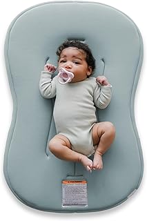 Snuggle Me® Baby Lounger Curve (0-6 Months) - Premium Organic Cotton with Foam Core, Machine-Washable Cover, Buttery-Soft & Breathable Infant Lounger with Travel Bag (30 in x 20 in x 1.9 in) - Slate