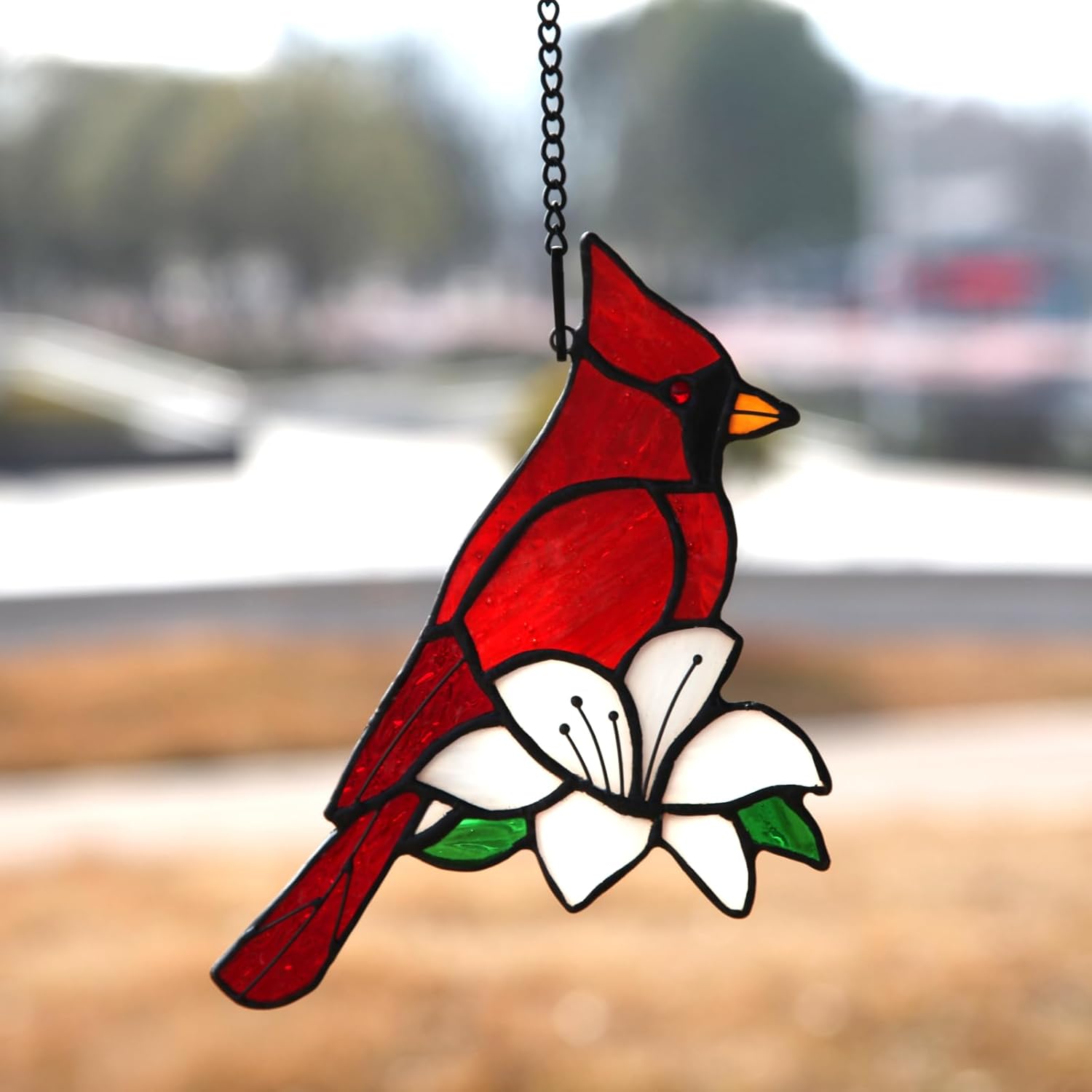 Cardinal Stained Glass Window Hanging Bird Mural Christmas Lover Gift Bird Stained Glass Light Catcher
