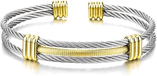 Bracelet for Women Gold and Silver Two Toned Style Stainless Steel Cable Cuff Bracelets Jewelry for Men and Women Adjustable Twisted Cable Bangle