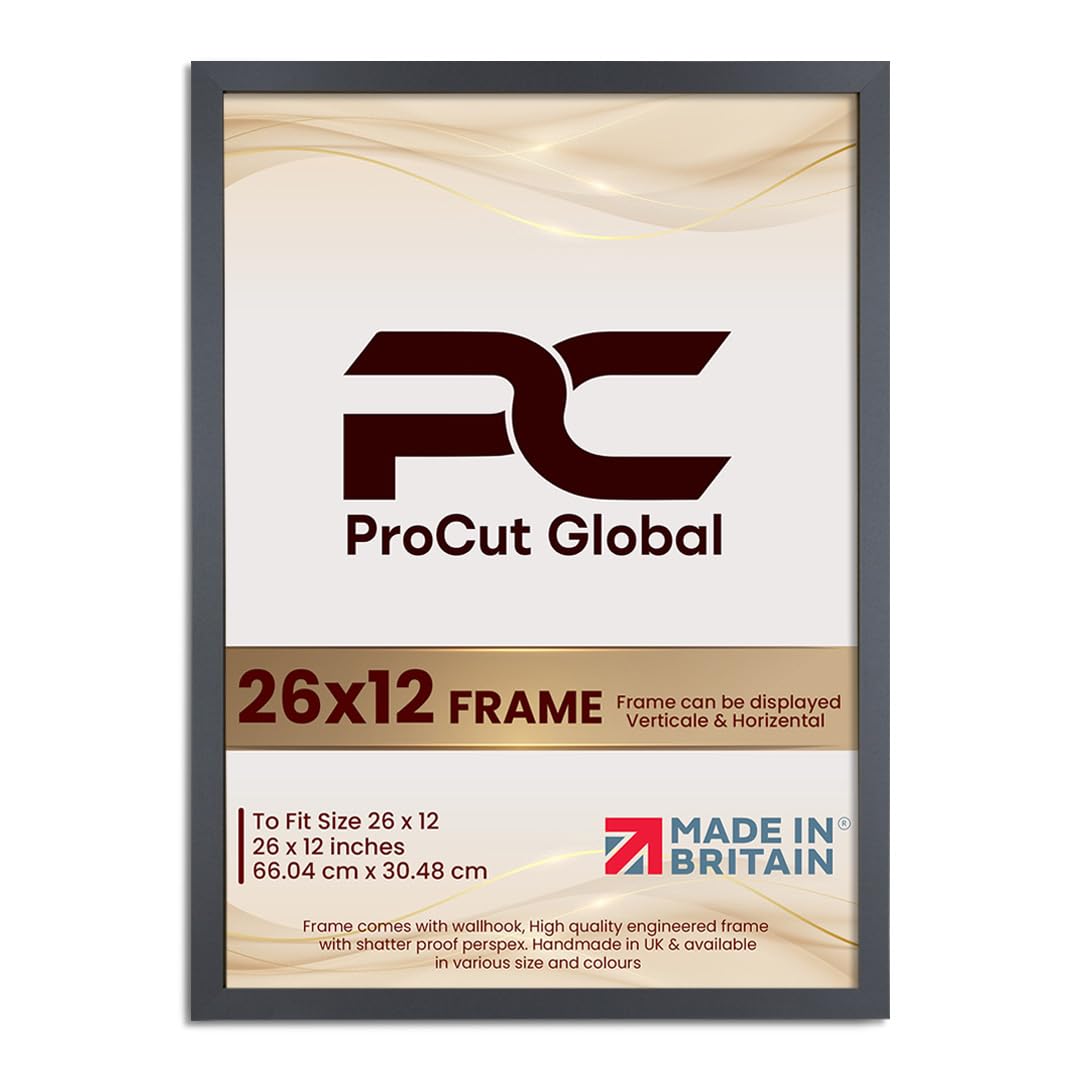 Procut Global 26X12 Dark Grey Picture Frames - Modern Wooden Photo Frame with Shatterproof Perspex for Wall or Tabletop - Perfect for Posters, Certificates, Prints - Sizes & Colors Available