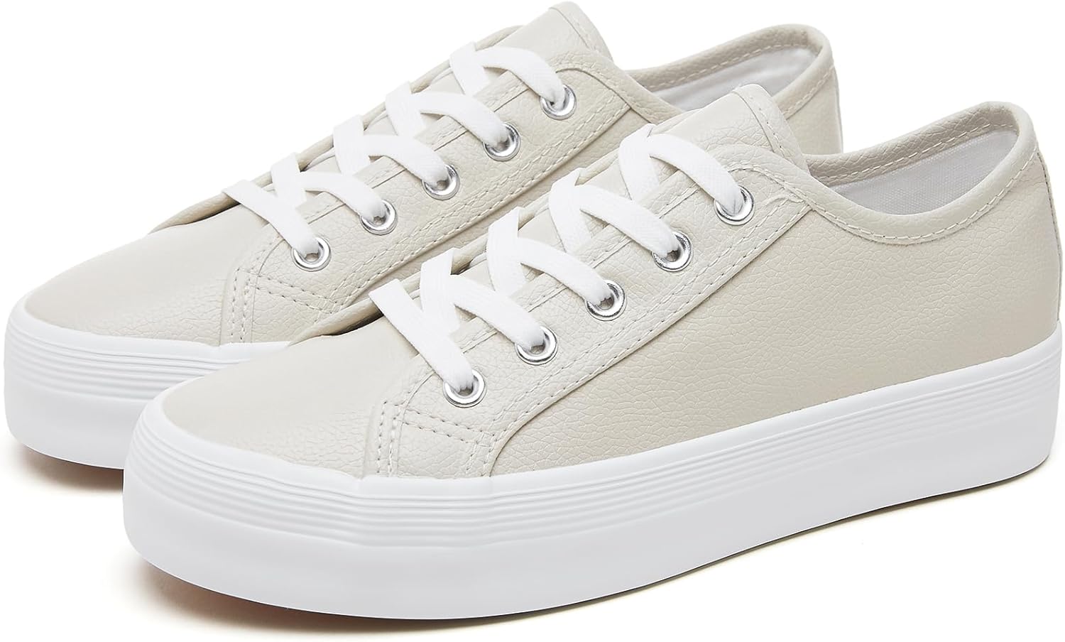 THATXUAOV Women’s White Platform Shoes,PU Leather Sneaker for Women,Fashion Casual Tennis Shoes,Black Low Top Platform Walking for Women（Apricot.US9