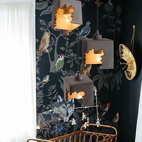 Miniatura 2 de Vintage Farmhouse Pendant Light Fixtures, Modern Square Cement Shade Hanging Pendant Lamp with E27E26 Sockets, 59in Adjustable Height Gray