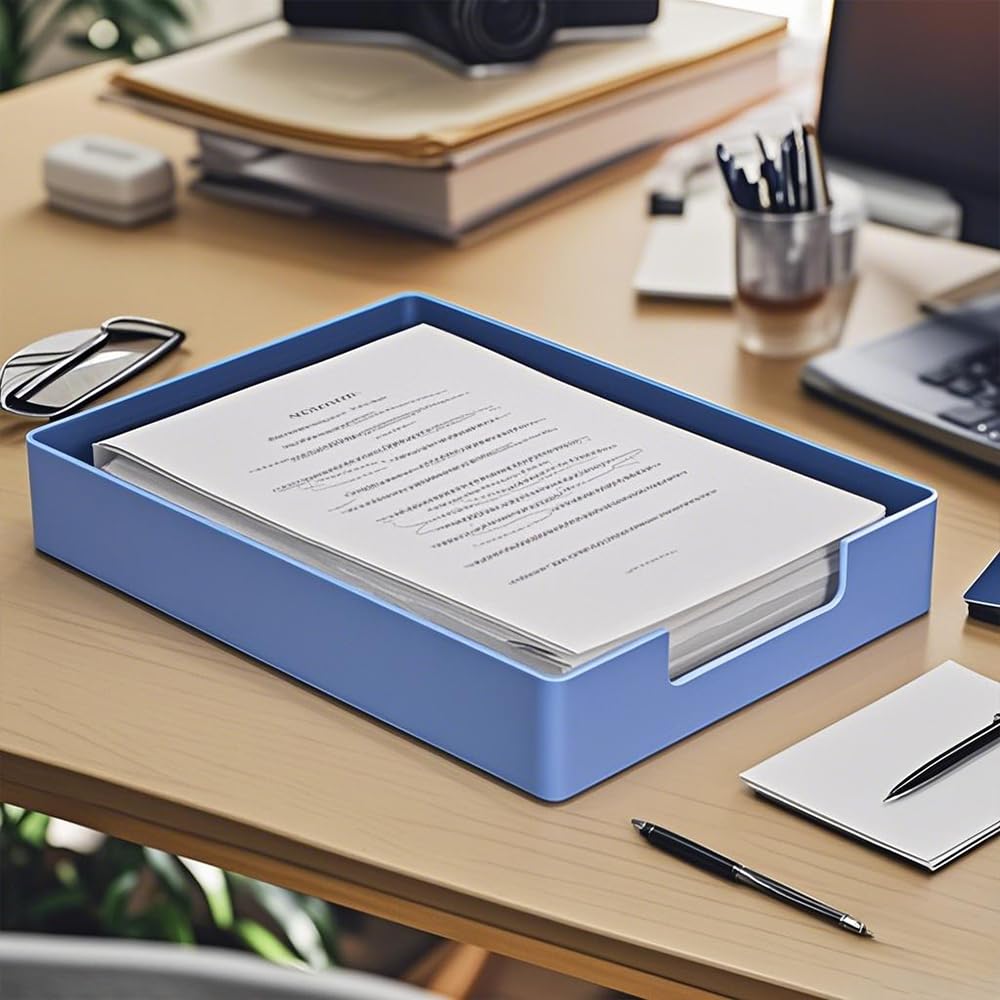 Bandeja de escritorio para cartas, organizador de documentos apilable de plástico tamaño A4, soporte de papel de escritorio de oficina, estante de almacenamiento de libros, soporte apilable