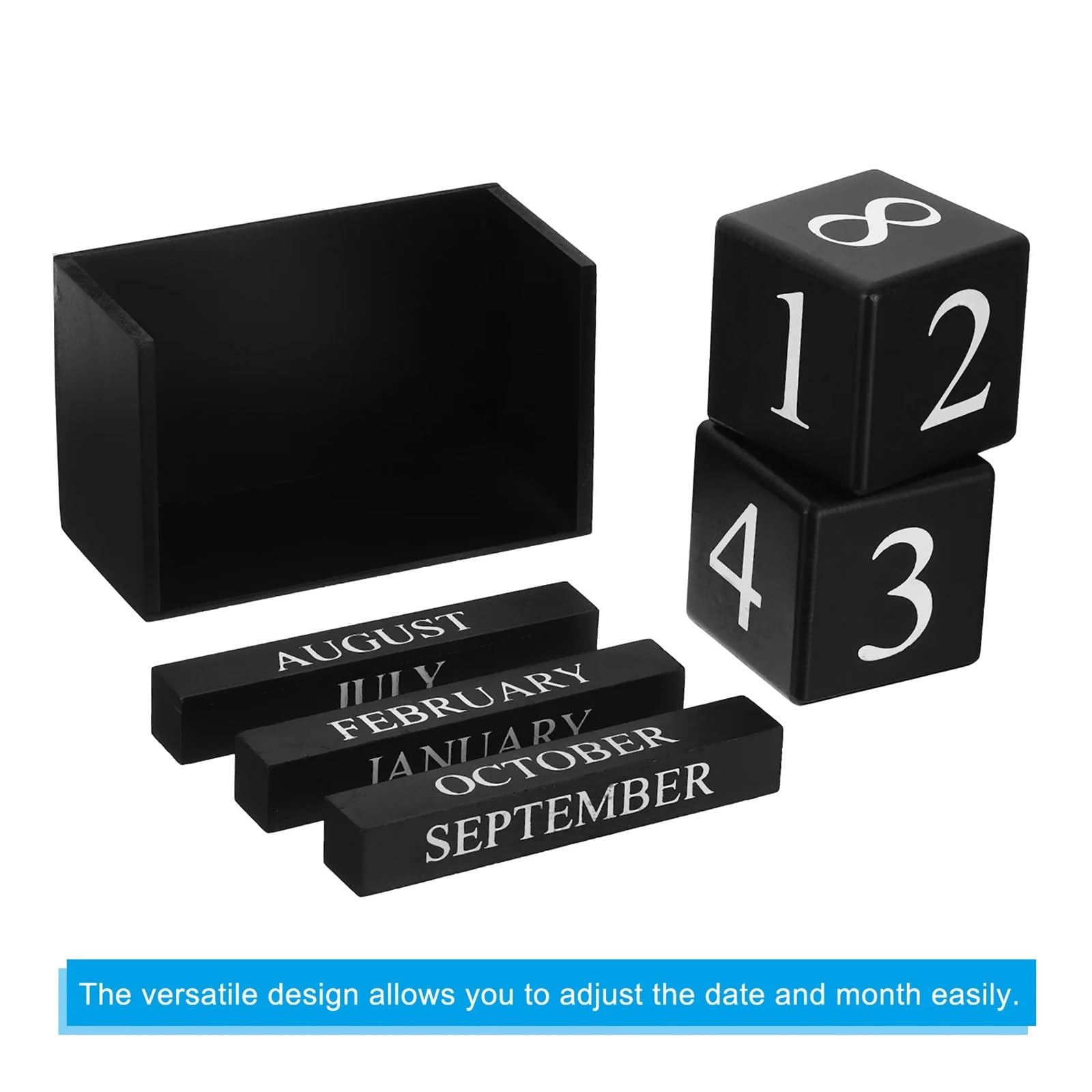 Desk Wooden Calendar Blocks Blocs de calendrier en bois Vintage, affichage du mois et la Date, accessoires bureau, bloc pour Salon ou Bureau(Brown 95x45x55mm)