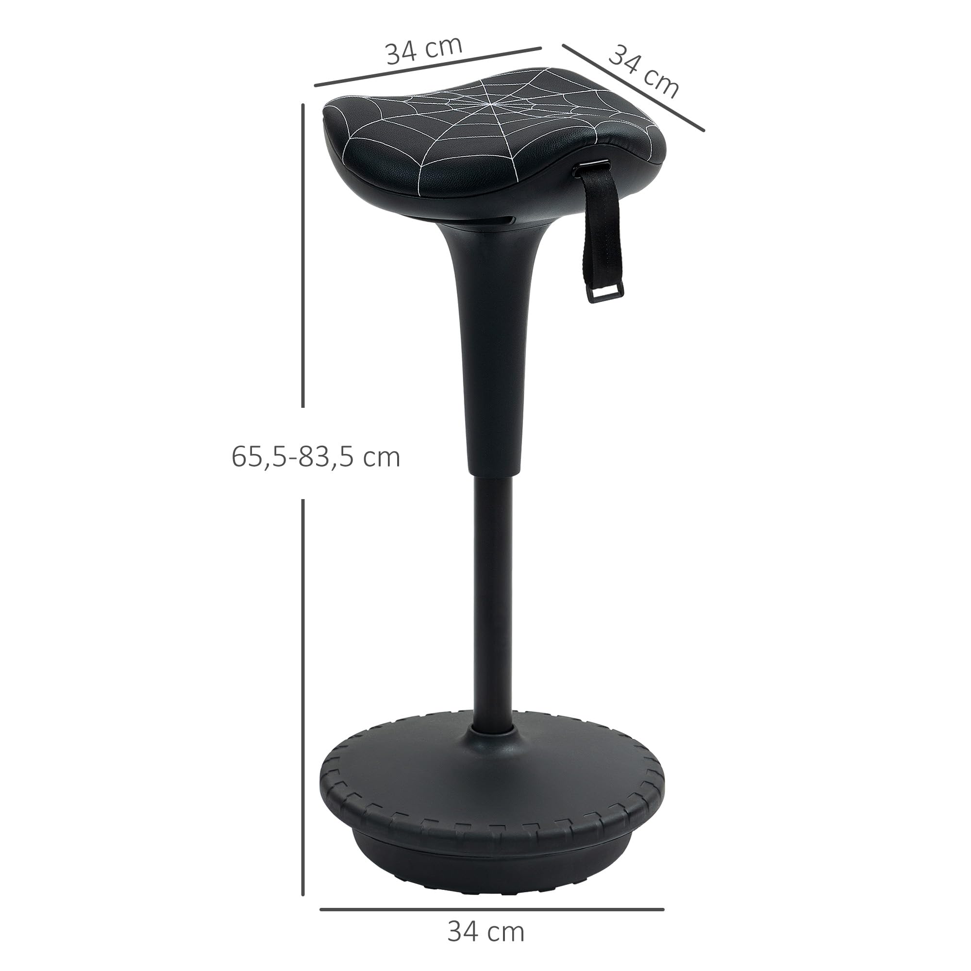 Vinsetto Bürohocker mit Schwenkfunktion, ergonomischer Hocker, höhenverstellbar 65,5-83,5 cm Arbeitshocker Sitzhocker groß Sockel, 120° neigbar Stehhocker, Anti-Rutsch, für Büro Arbeitszimmer, Schwarz