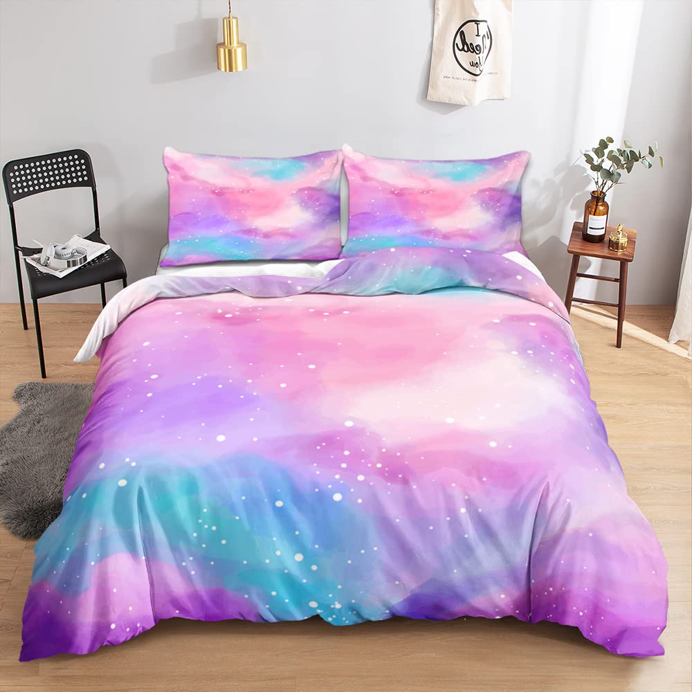 Housse de couette 240x260 rose et violette en microfibre douce avec taies