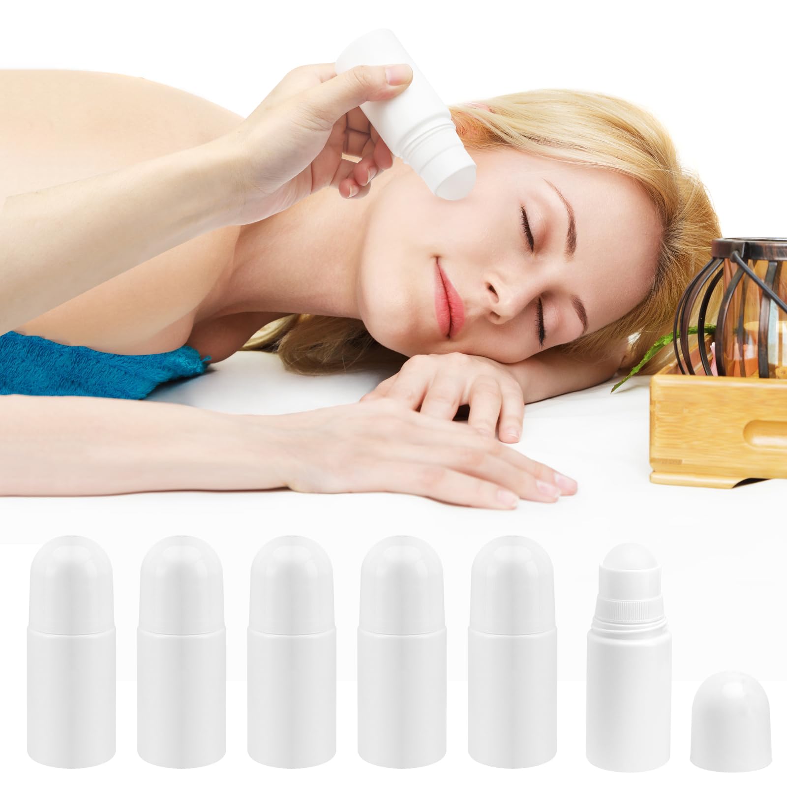 APOMOONS 8 Unidades Roll On Rellenable, 50 ml Plástico Frasco Roll-On Vacío, Roll-On para Crema Solar Fragancias Aceites Perfumes Botes Viaje Productos Para el Cuidado de la Piel, Blanco