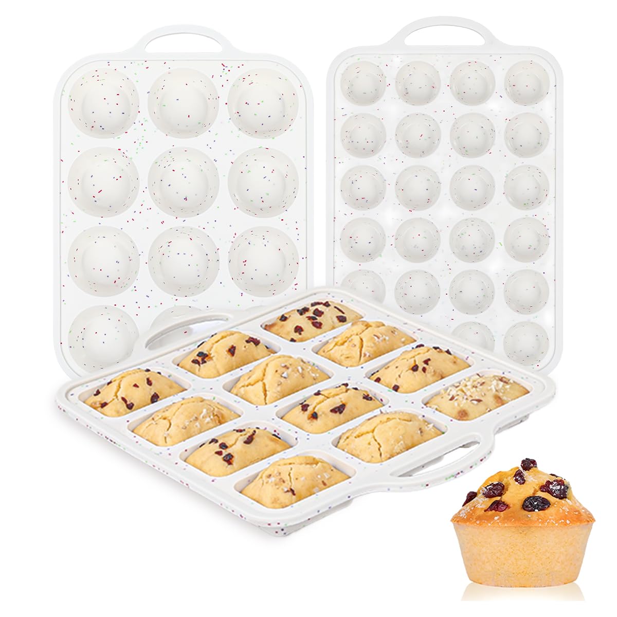 CAKETIME Metal Reinforced Bakeware Set, Silicone Muffin Pans for Baking Nonstick with Handle,12 &amp; 24 Cup Muffin Pans and 12-Cup Mini Loaf Pan, BPA Free