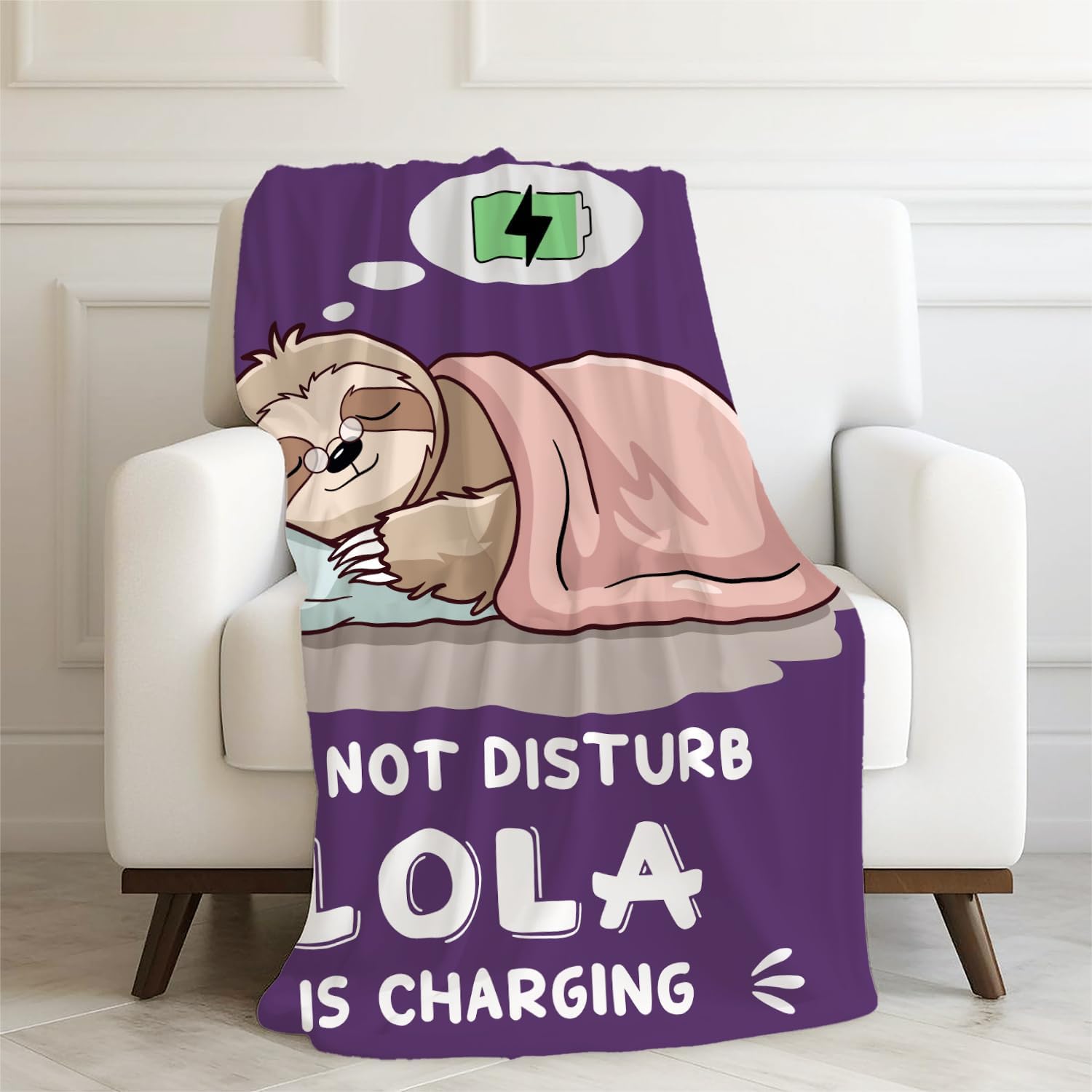 Lola Gifts for Grandma Blanket, Grandmother Gifts from Grandkids, Do Not Disturb Lola is Charging Sloth Throw Blankets for Couch Bedroom Living Room Home Decor, 50x60 Inches
