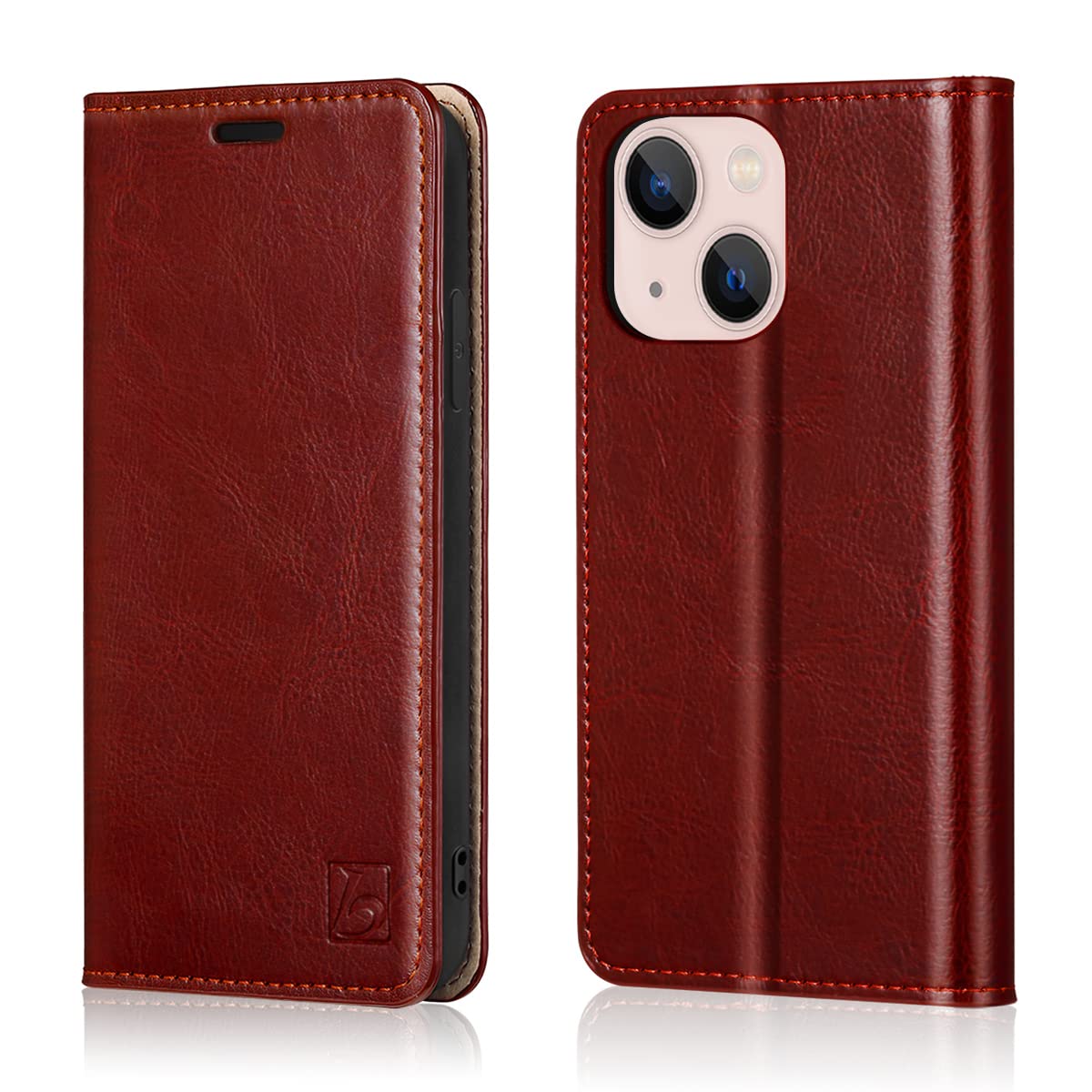 BelemayCompatible with iPhone 14 Plus Wallet Case-Genuine Leather Flip Phone Case-RFID Blocking Card Holders-Shockproof TPU Shell Folio Cover Women Men Compatible with iPhone 14 Plus (6.7") Burgundy