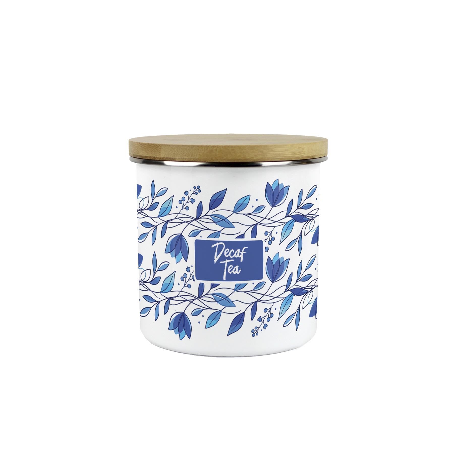 Purely Home Blue Petals Decaf Tea Storage Canister - Floral 600ml Kitchen Container