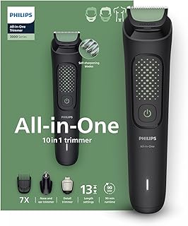 Philips India's No.1 Men's Trimmer | 10-in-1 tool - Face, Hair & Body | Unique rounded tips blades | Nose & Detail Trimmer | 5 Yrs* Warranty | 90 Min Runtime | LED Indicator | MG3941/15, Black