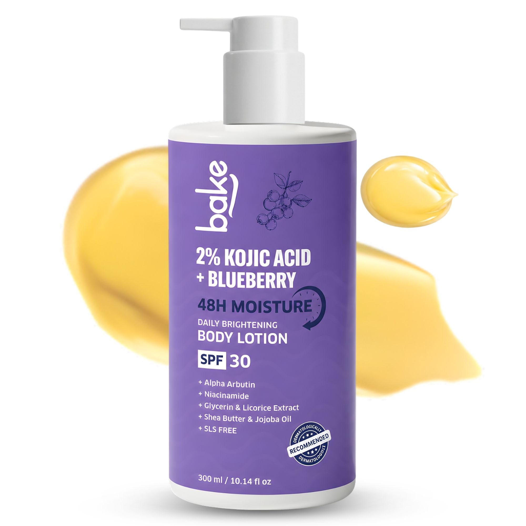 BAKE 2% Kojic Acid Brightening Body Lotion (300 ml) with Niacinamide & SPF 30 for Pigmentation & Tan Removal | For Dark Spots & Sun Protection | Tanned & Pigmented Skin | For Women & Men