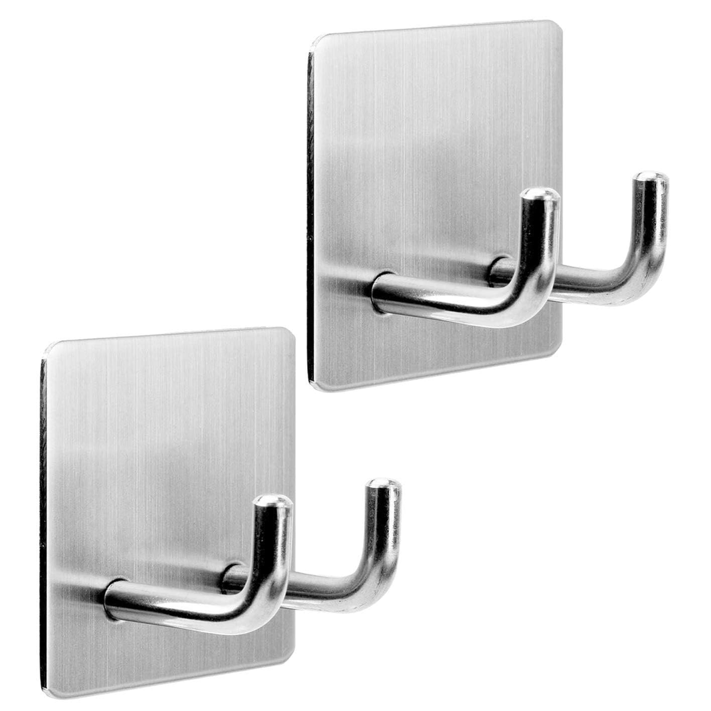 JIALTO 2 Pcs Self-Adhesive Stainless Steel Hooks: Heavy-Duty, Waterproof Wall Hangers for Bathroom and Kitchen - Strong Hold for Coats, Towels, and More, No Drilling Needed (Double J Hook Silver)-image-49