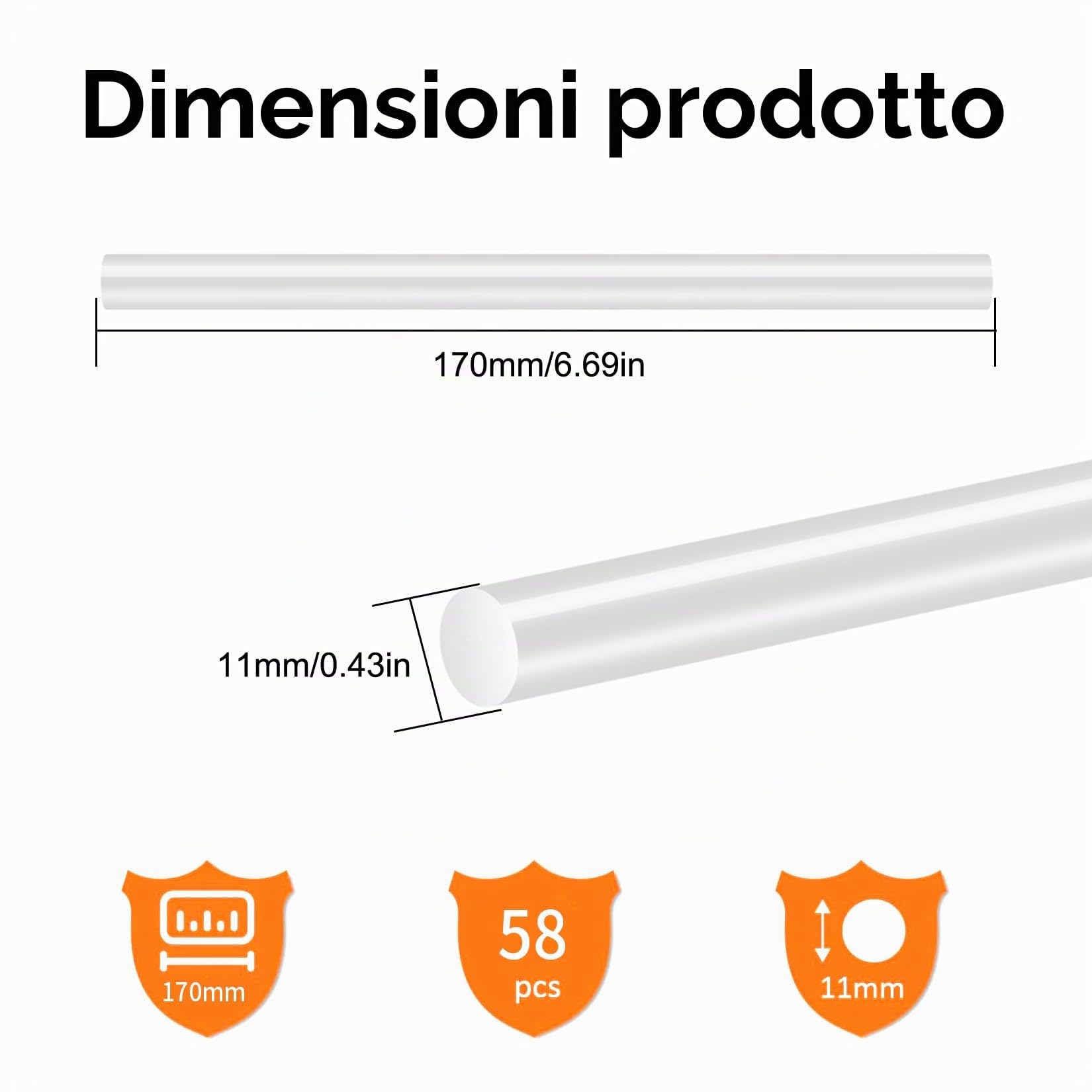 58 Pz Stick a Caldo, Ø 11 mm x 170 mm Ricariche Caldo Stick Trasparente per Pistola Colla a Caldo, Ricarica Bastoncini di Colla per Fai Da Te, Artigianato, Riparazione