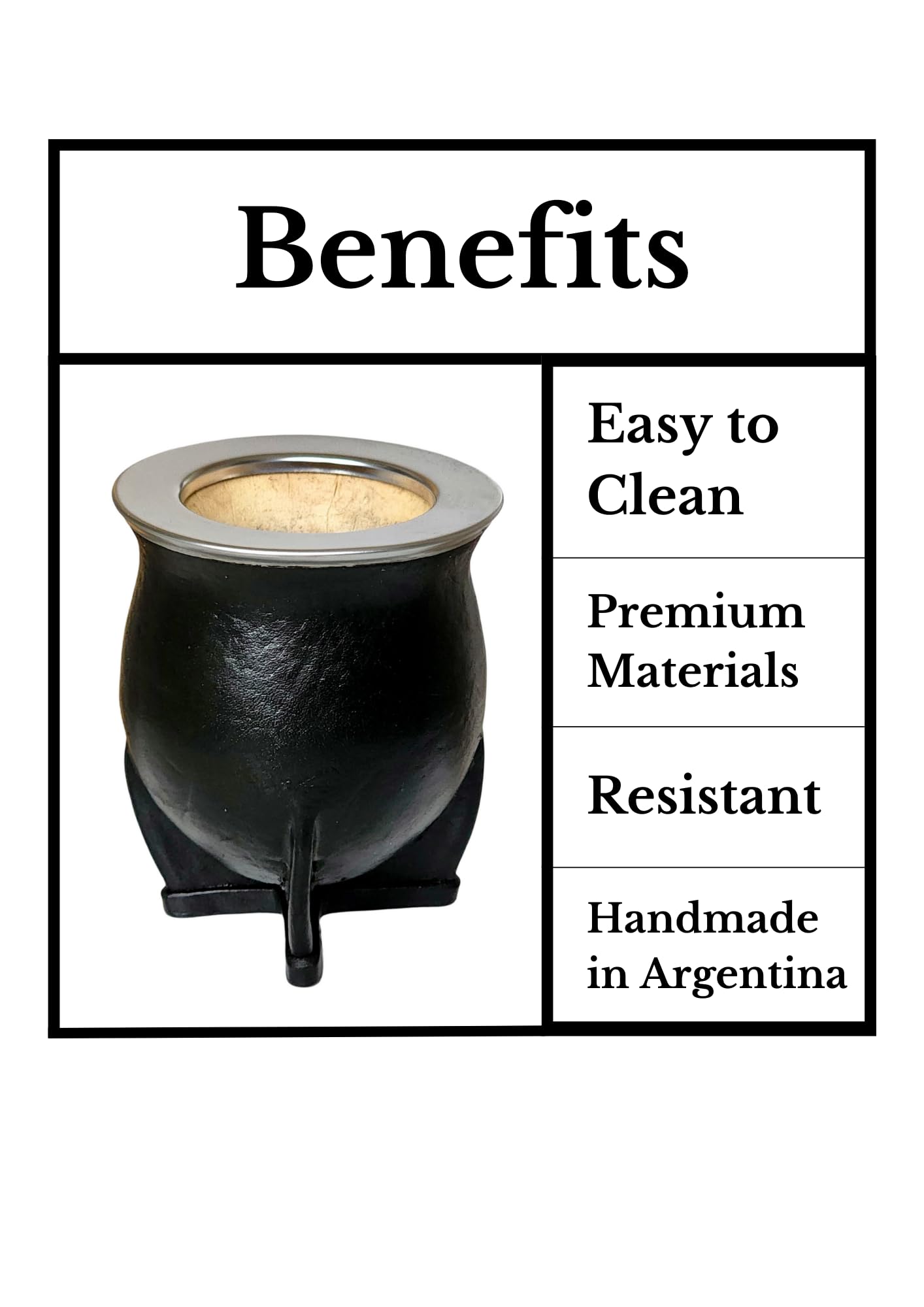 Taza Mate Argentino Hecho de Calabaza Natural - Mate de Calabaza con Exterior de Cuero Negro y Borde Liso de Acero Inoxidable - Incluye Bombilla