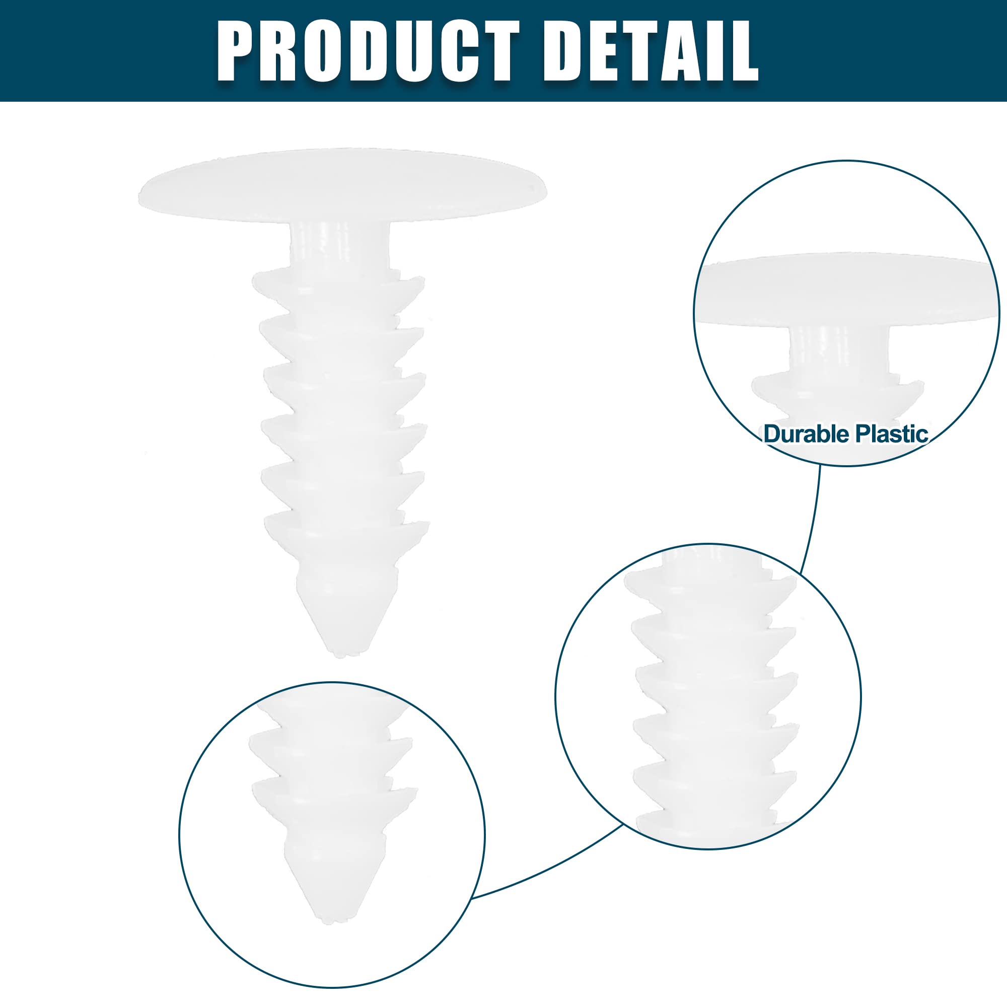 Fermi Rivetti Per Auto - 20 Pezzi, Plastica Bianca, Foro 6.5mm - Foto 7