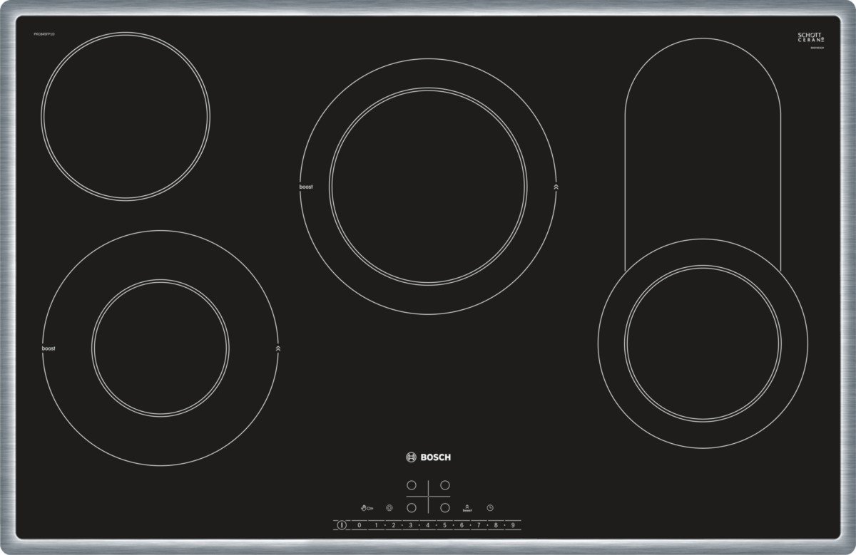Bosch PKC845FP1D Serie 6 Glaskeramik-Kochfeld (autark), 80 cm breit, Made in Germany, Bräterzone für großes Kochgeschirr, PowerBoost schnelleres Kochen, DirectSelect intuitive Bedienung