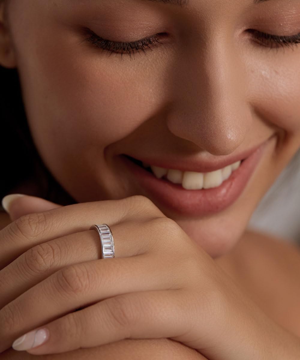 Michooyel Emerald Cut Eternity Ring for Women Channel Setting Wedding Ring Bands Rings Sterling Silver Cubic Zirconia Statement Rings for Women - Image 2