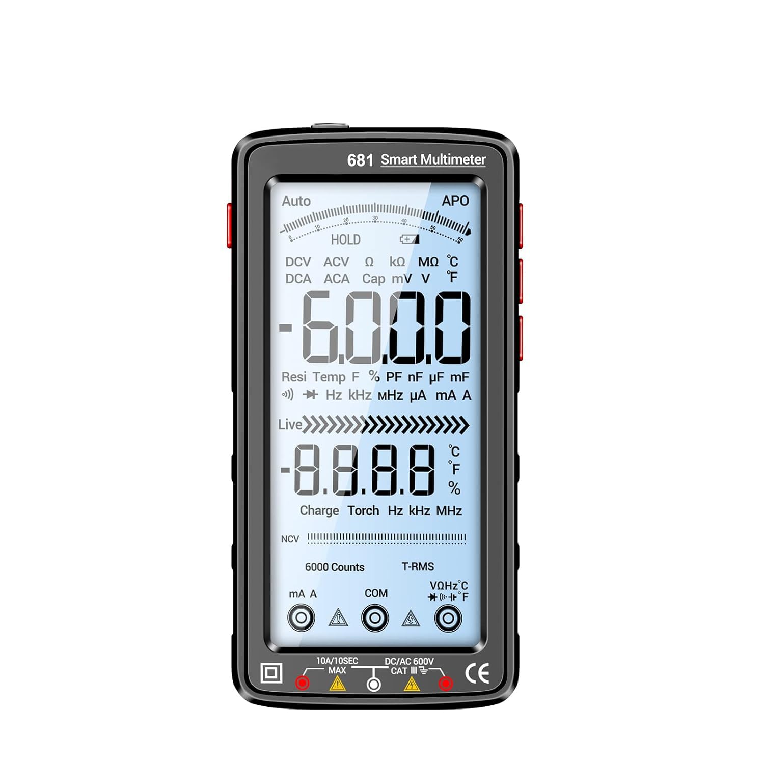 ANENG 681 6000 liczy cyfrowy multimetr Smart Anti-burn Akumulator uniwersalny miernik NCV 5-calowy duży tester LCD z podświetlaną latarką dla napięcia Prąd Rezystancja