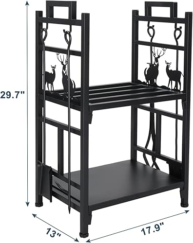 Miniatura 6 de Outvita Estante de leña de 2 niveles, soporte de almacenamiento de madera de hierro, organizador apilador de pila de madera para interiores y