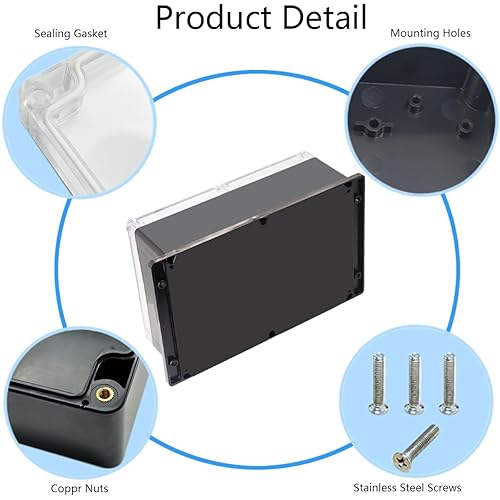 Miniatura 19 de Project Box - Caja de conexiones impermeable IP65, cajas eléctricas de plástico ABS, caja electrónica para proyectos de bricolaje, caja de Negro