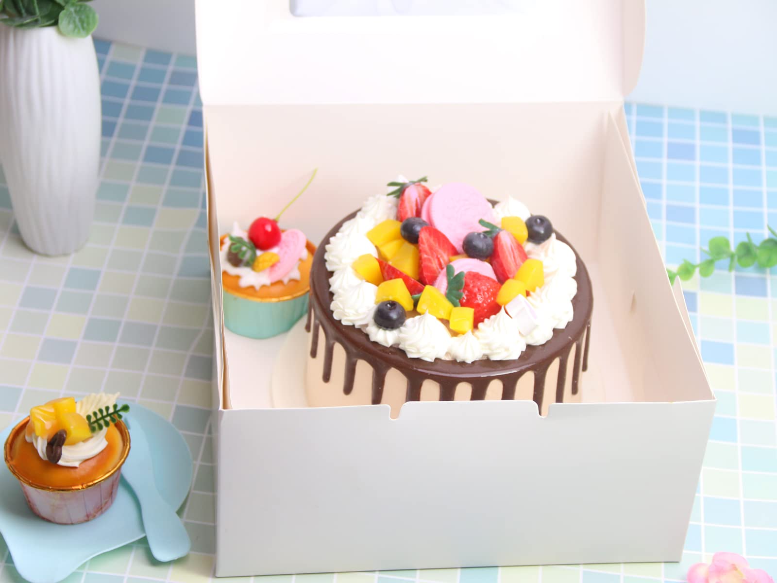 Paquete de 10 cajas blancas para tartas con ventana, 10 x 10 x 5 pulgadas, cajas de regalo de fiesta, cajas de galletas, cajas de panadería, dulces, postres, dulces, pasteles, cupcakes,