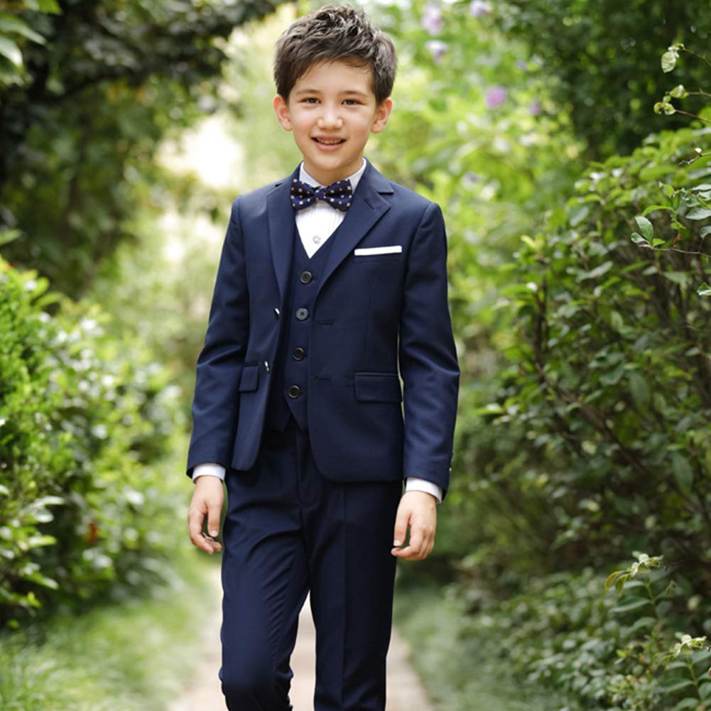 Tuta per bambini e ragazzi, set di vestiti per la scuola, giacca da smoking con giacca da uomo + camicia bianca + pantaloni + papillon, 4 pezzi, per matrimoni, feste, compleanni, feste di compleanno