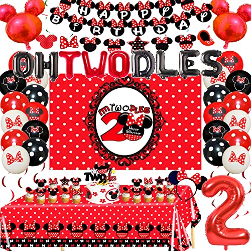 Red Mouse Birthday Party Supplies 2Nd Birthday Red Mouse Birthday Decorations Mouse Banner Cake Topper Oh 2 Twodles Balloon Mouse Backdrop Cupcake Topper Table Cloths For 2Nd Girls Bday Parties #TOP2