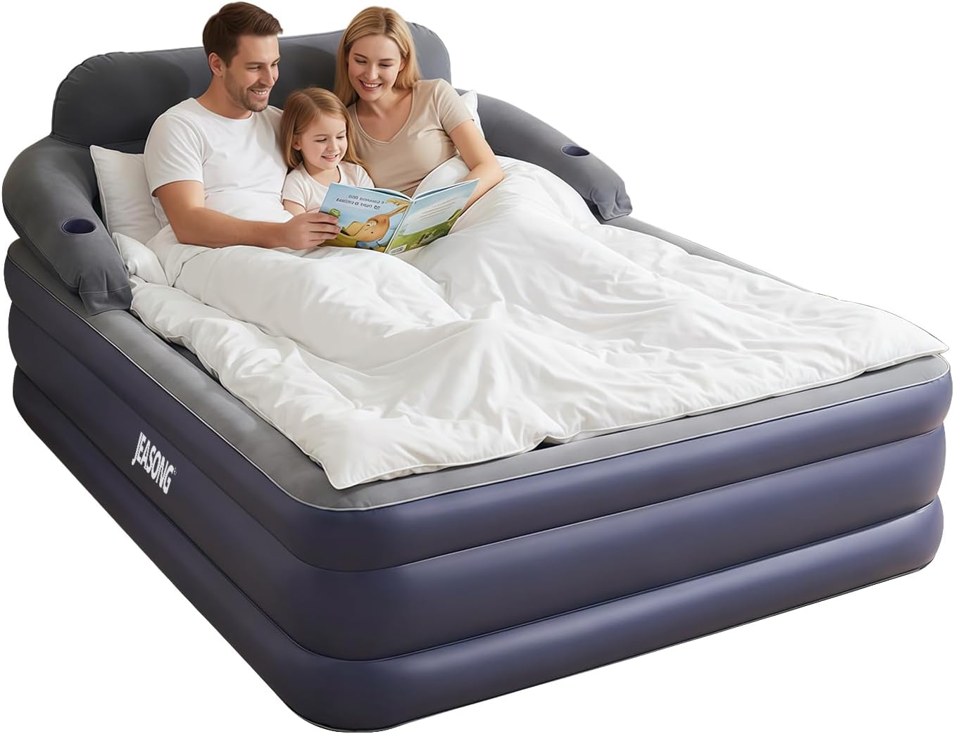 Inflatable Mattress with Headboard & Pump, 52cm High Raised Air Bed Quick Inflation Blow Up Mattress, King Size Airbed for Guest, Home, Travel, Blow Up Bed Air Mattress Double 203X152+52cm