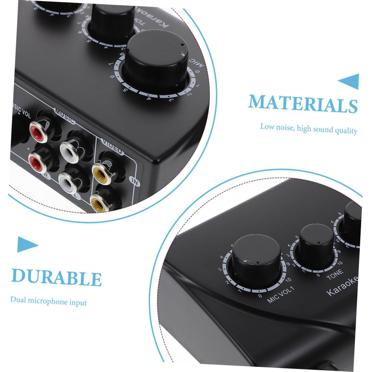 Mikinona Mezclador para Karaoke Profesional con Dos Entradas de Micrófono, Ajuste de Volumen Independiente, Color Negro, Material Abs y Cobre, Adecuado para Escenarios y Empresas
