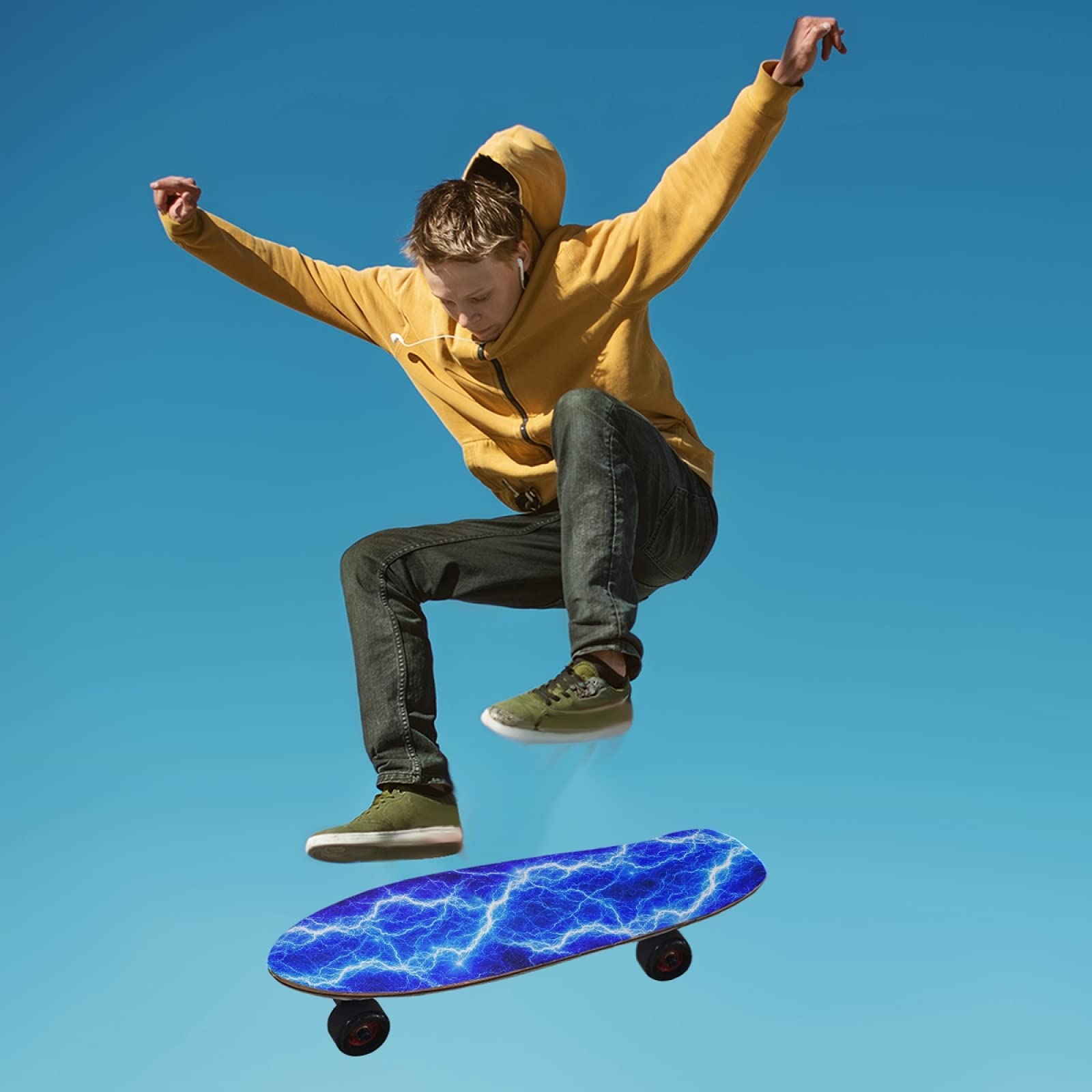 Bolaz Skateboard Grip Tape Sheet - Blue Electric Lightning Design, 33" X 9" Non-Slip Deck Tape
